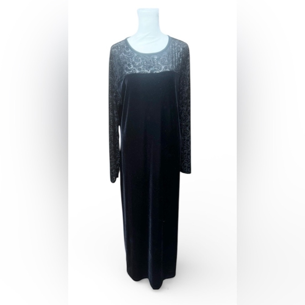 VTG Black Velvet Midi Dress Burnout L Whimsigoth Grunge 90s Diane Von Furstenber